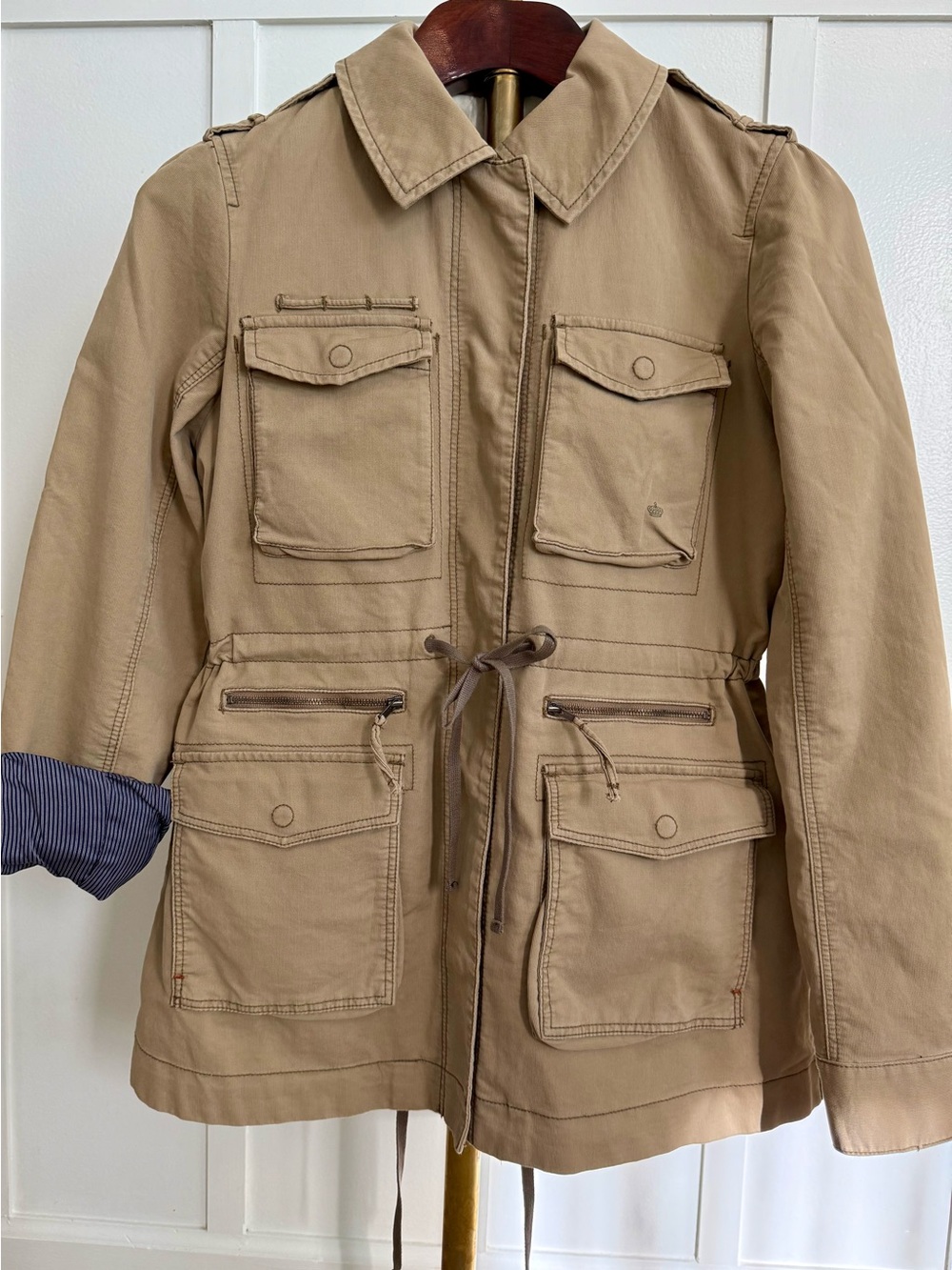 G1 BASIC GOODS TAN COTTON UTILITY JACKET PUFF SLEEVE ANTHROPOLOGIE SIZE M